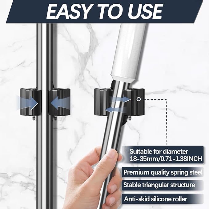 3-H Stainless Steel Broom Holder Wall Mount 20-Pack- Heavy Duty Mop Organizer - Image 5