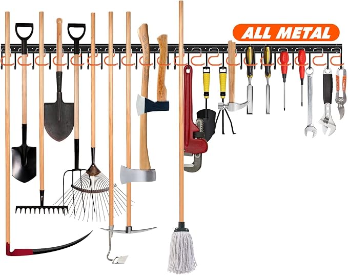 68'' All Metal Garden Tool Organizer Wall Mount Garage Organizers and Storage by TVKB-FB