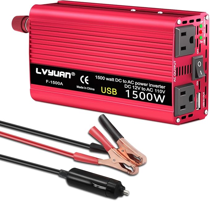 Power Inverter 700W/1500W Dual AC Outlets and USB Charging Port DC 12V to 110V by LVYUAN