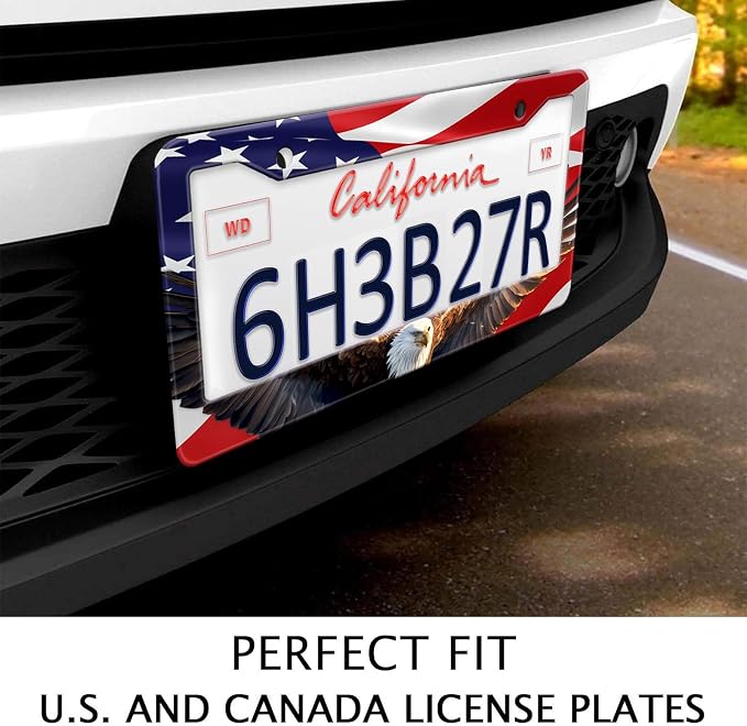 Eagle American Flag License Plate Frame, US Flag Car Tag Frame Holder Covers - Image 3
