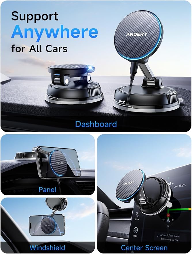 Only for iPhone Magsafe Car Mount Charger 360° Adjustable Car Phone Holder - Image 3