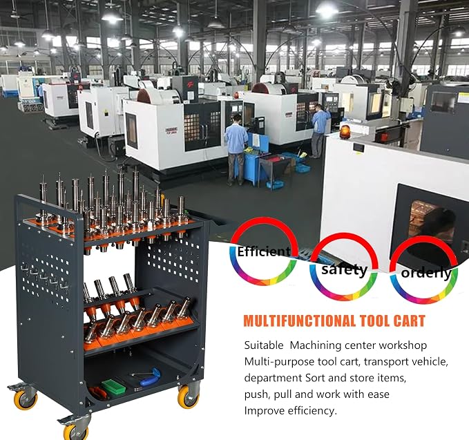 Grey Classic 40 Taper CNC Tool Holder Transfer Cart, 35 Capacity CAT/BT40 - Image 7