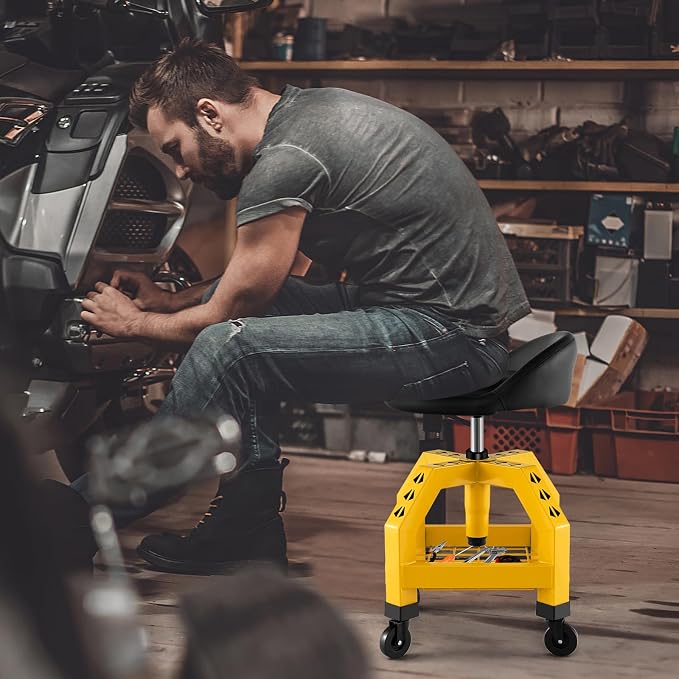 S AFSTAR Shop Stool with Wheels, Height Adjustable Garage Stool with 4 - Image 2