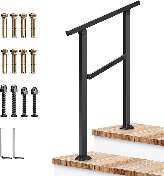 VIVOSUN Outdoor Handrail, 2 Step Stair Handrail, Wrought Mattle Iron Handrail by VIVOSUN