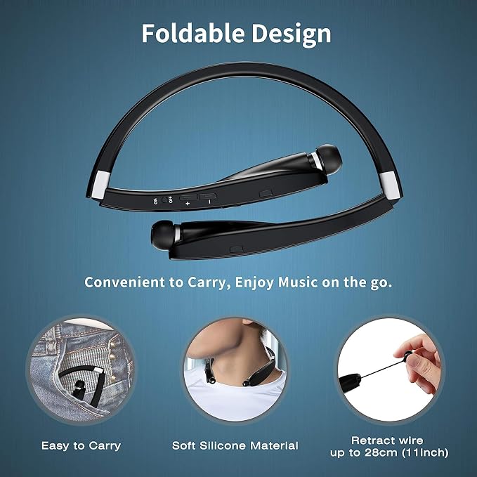 AMORNO Foldable Bluetooth Headphones Wireless Neckband Headset - Image 4