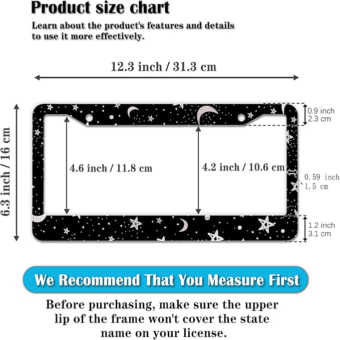 License Plate Frames Black and White License Plate Covers Night Moon Star Black - Image 2