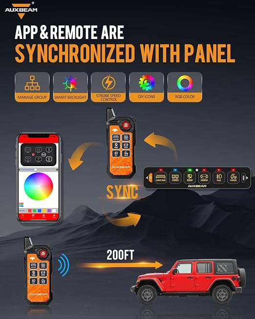 Auxbeam 6 Gang Slim Switch Panel Bluetooth RGB AS-600 - Image 2