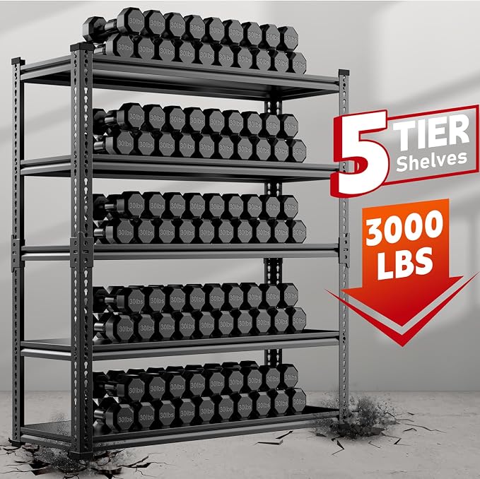48" Wide Garage Shelving Heavy Duty 3000LBS, 5 Tier Adjustable Storage Rack - Image 6