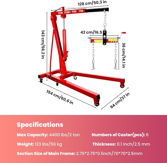 2 Ton Folding Engine Hoist, 4400lbs Hydraulic Cherry Picker Engine Hoist - Image 2