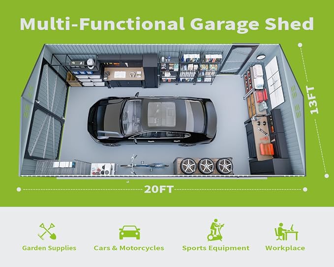 20 x 13 FT Outdoor Storage Shed, Large Metal Garden Shed - Image 8