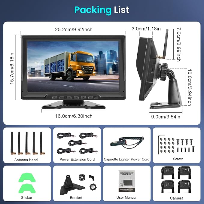 1080P Wireless Backup Camera Digital System Kit, Hodozzy 10.1 Inch HD 4 Quad - Image 7