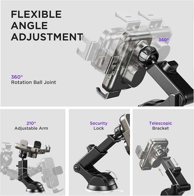 Wireless Car Charger, 【7 Colored RGB Backlit】 15W Auto Clamping Car Charger - Image 7