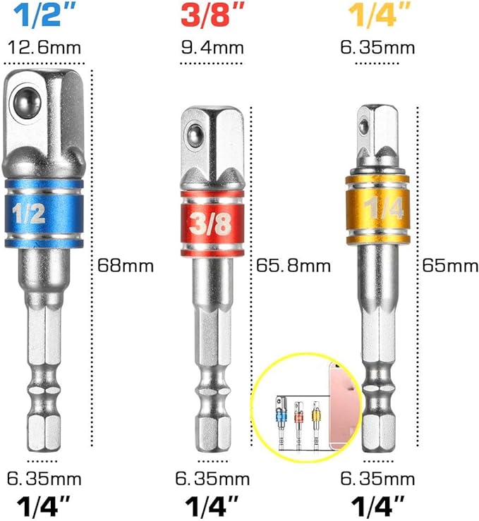 Impact Grade Socket Adapter/Extension Set Turns Power Drill Into High Speed Nut - Image 3
