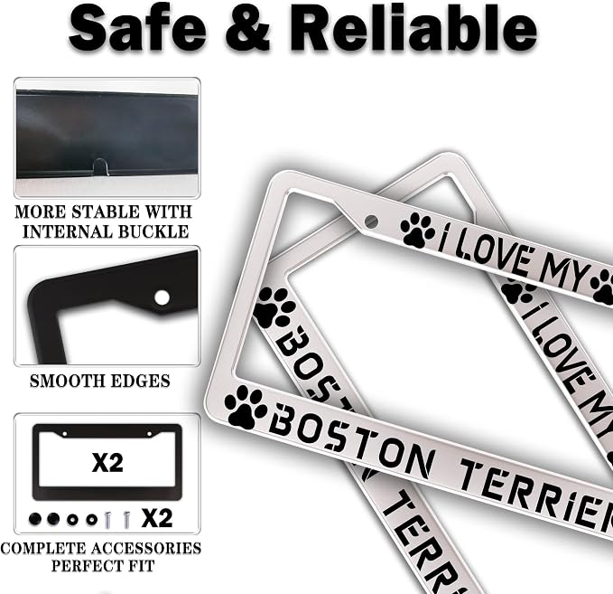 License Plate Holder Black and White License Plate Frames I Love My Boston - Image 4