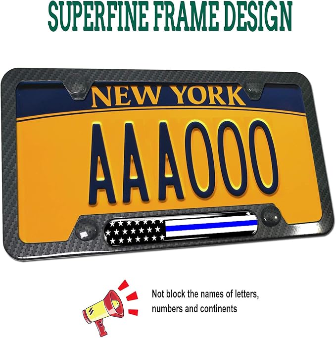 Police Thin Blue Line License Plate Frame- Patriotic Carbon Fiber Car Tag Holder - Image 3