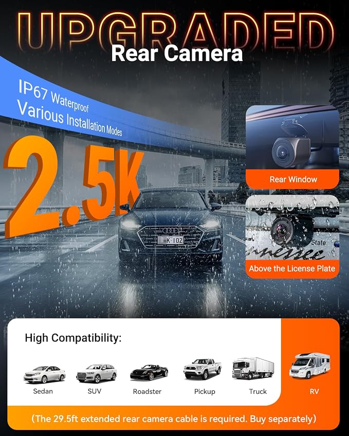 Vantrue N4S 3 Channel Front Inside Rear Dash Cam, 2.7K+1440P+1440P WiFi Dash - Image 4