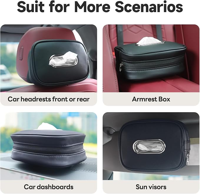 Car Tissue Holder, Tissue Box Cover Keep Car Tidy, Premium PU Leather Backseat - Image 6