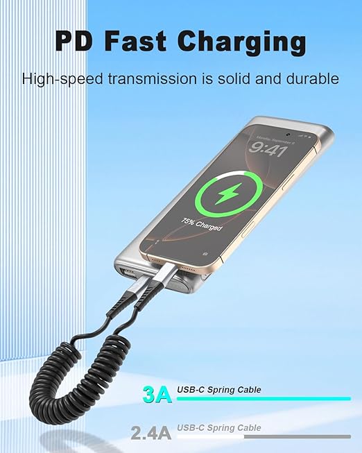 Coiled USB C to USB C Cable, 2 Pack Retractable USB Type C Charging Cable 60W - Image 2