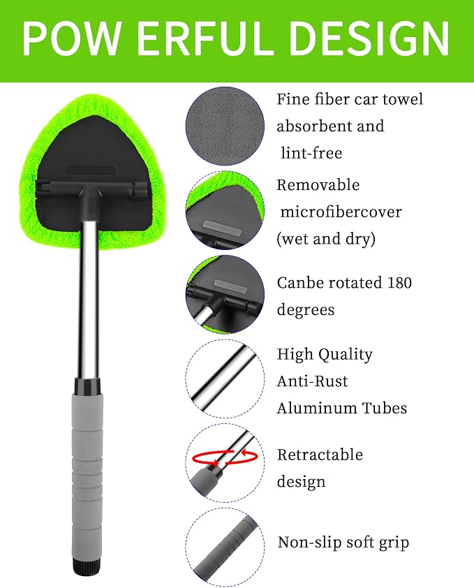 Auto Window Cleaning Tool, Retractable Windshield Cleaner Wand, Car Window - Image 3