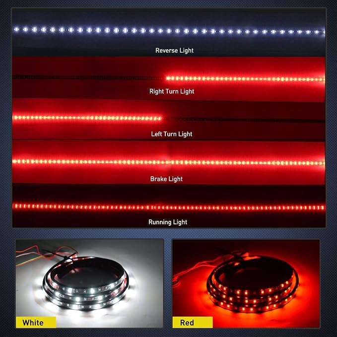 Nilight 48”/49” LED Tailgate Light Strip 90 LED Red/White - Image 4