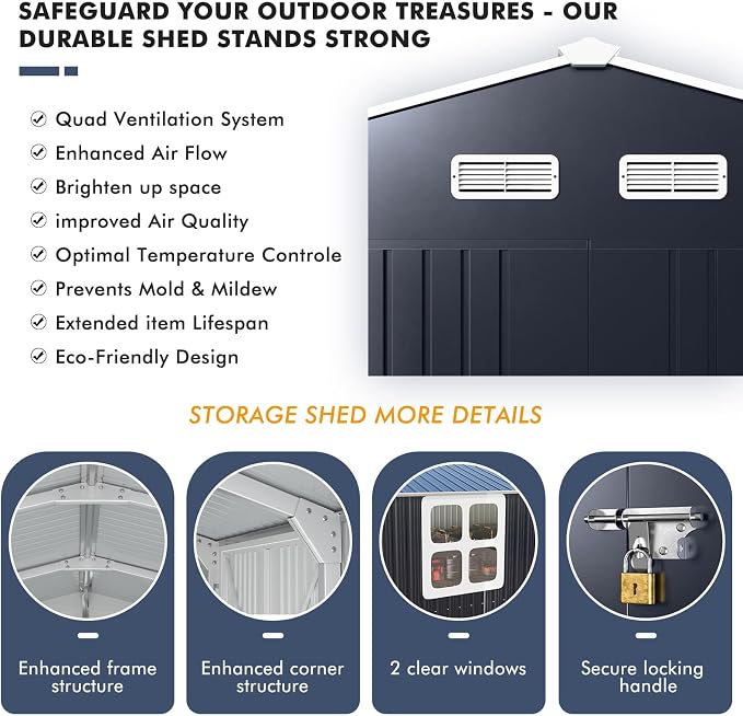Metal Shed 10x16 FT Large with Customizable Skylight and Reinforced Steel Frame - Image 6