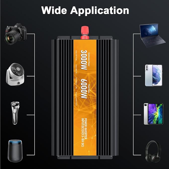 3000W Power Inverter, Peak Power 6000W 12V DC to AC 110V120V, Remote Control - Image 7