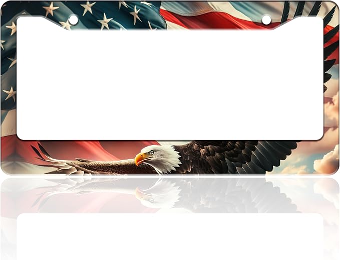 American Flag Eagle License Plate Frame Patriotic Stainless Steel License Plate by TINALUIN