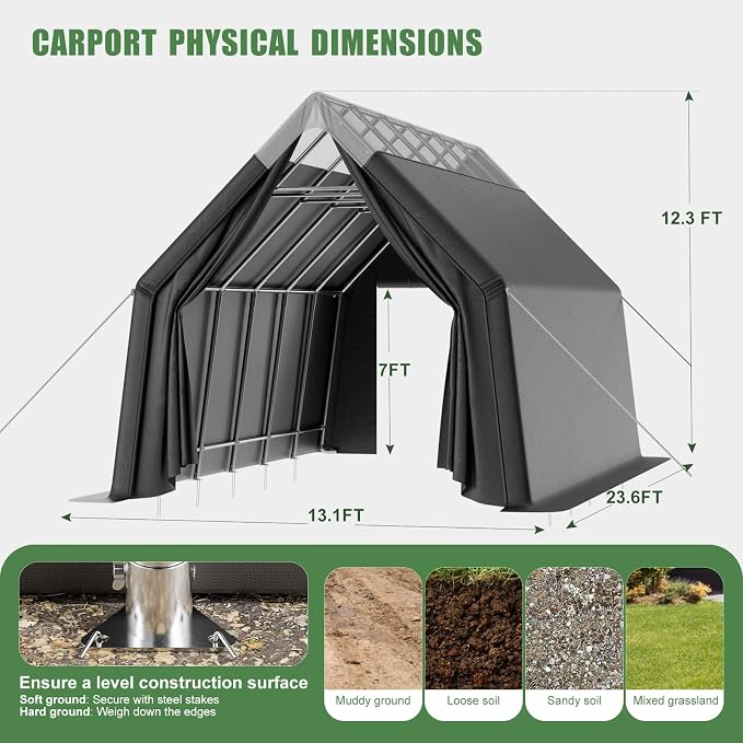 Skyview Portable Garage, 13x24 FT Heavy Duty Carport Canopy - Image 6