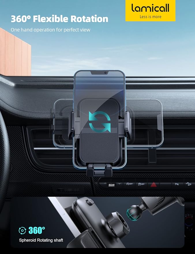 Lamicall 2025 Wider Clamp & Metal Hook Car Phone Holder Vent Phone Holders - Image 7