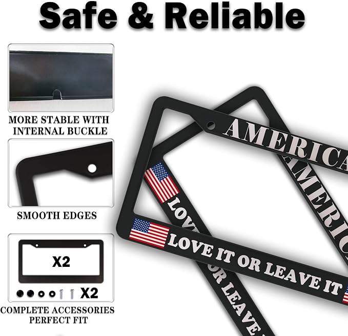 License Plate Frames Black and White License Plate Frame America Love It or - Image 4