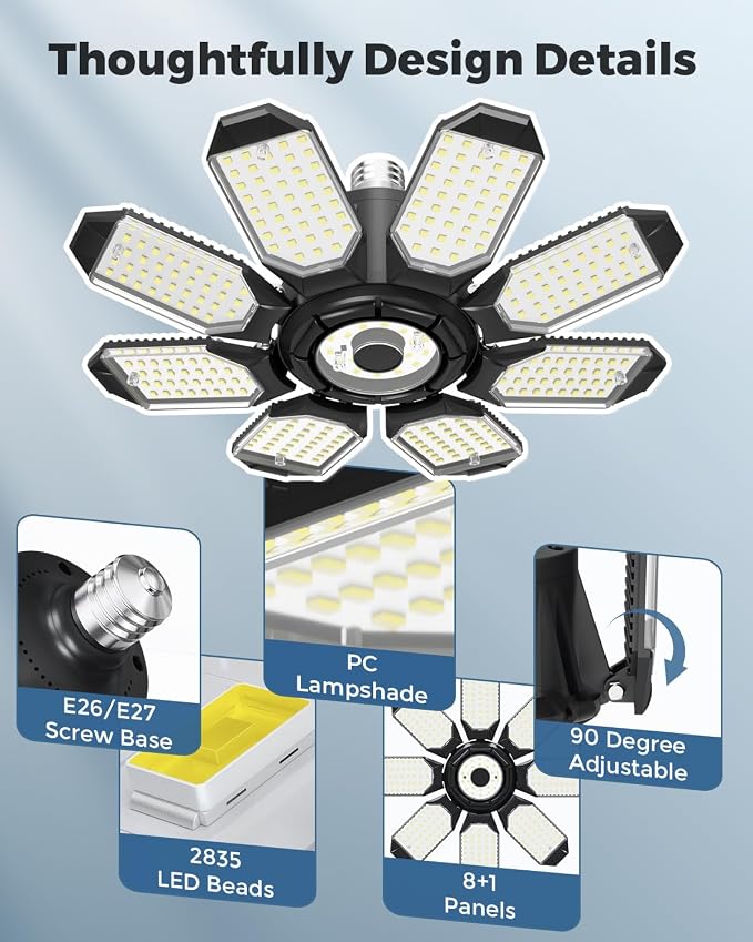 Adiding LED Garage Ceiling Lights 56000Lm 4 Pack w/ 8 Adjustable Panels - Image 3