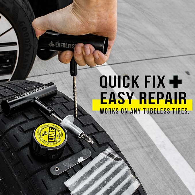 Tire Repair Kit with Air Compressor Car Emergency Kit with Universal Tire Plugs - Image 4