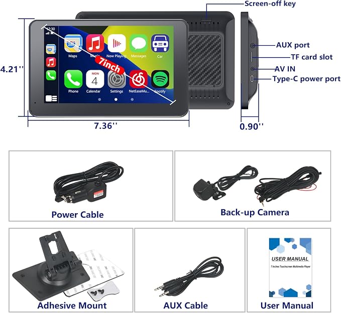 Wireless Car Stereo with Apple CarPlay/Android Auto, Portable Touch Screen Car - Image 7