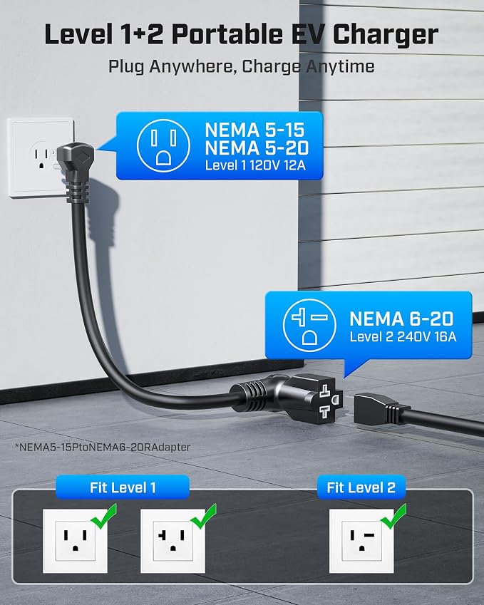 2025 Upgraded Level 1&2 Portable EV Charger, 16Amp Adjustable Current & Timer - Image 7