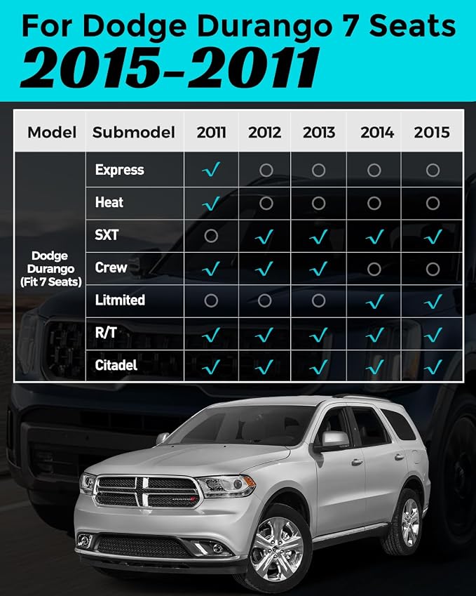 Floor Mats Full Set for Dodge Durango 2011-2015 7 Seats, All Weather Floor Mats - Image 2