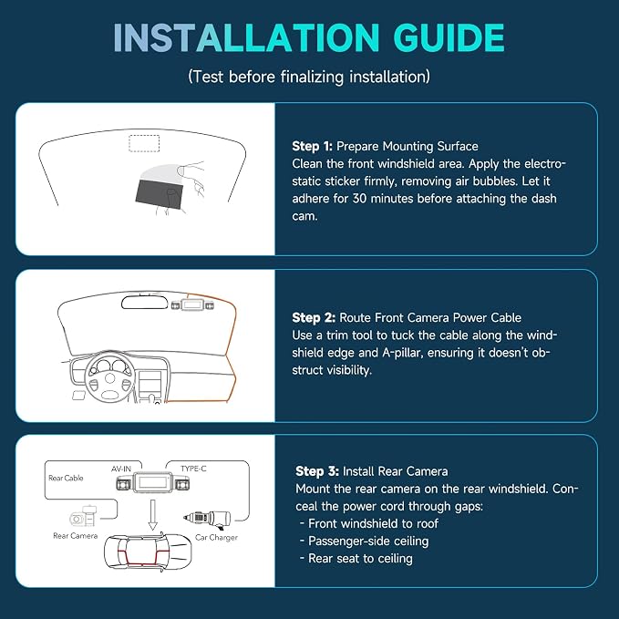 AI Dash Cam Front Rear Inside, 4 Channel 3k+1080P*3 Dashcam - Image 10