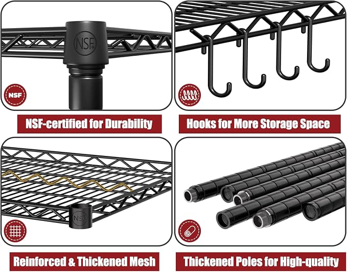 PrimeZone 2 Packs 55.5" W x 24" D x 80" H Heavy Duty Wire Storage Shelves - Image 4