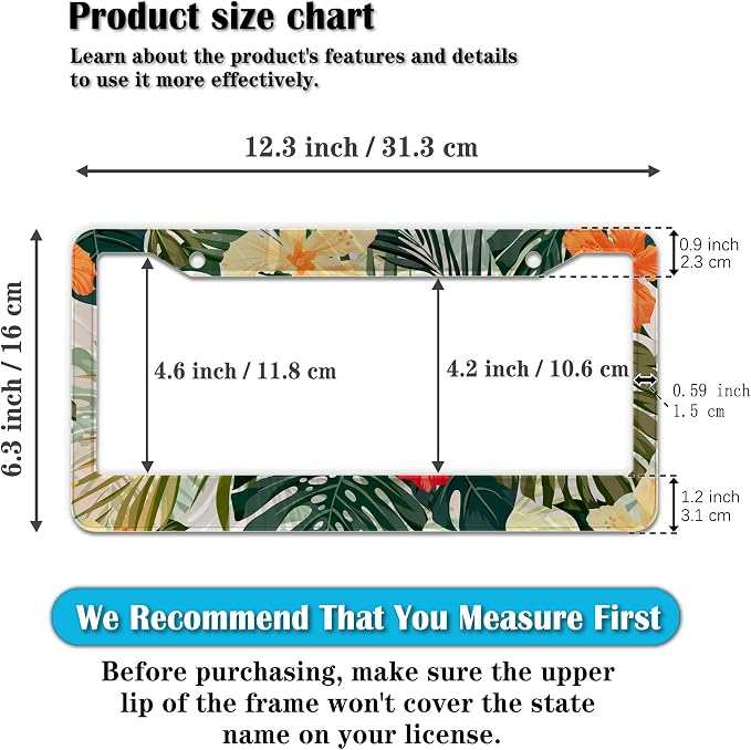 Car Plate Frames Multicolor License Plate Protector Hawaiian Retro Tropical - Image 2