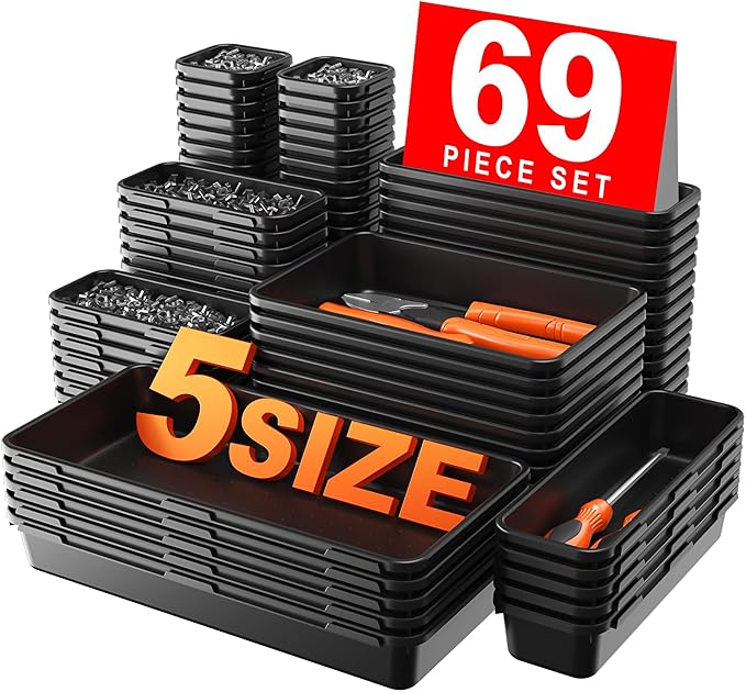 【More Larger Size】A-LUGEI【69Pcs】【5 Size】 Tool Box Organizer Tray Divider Set by A-LUGEI