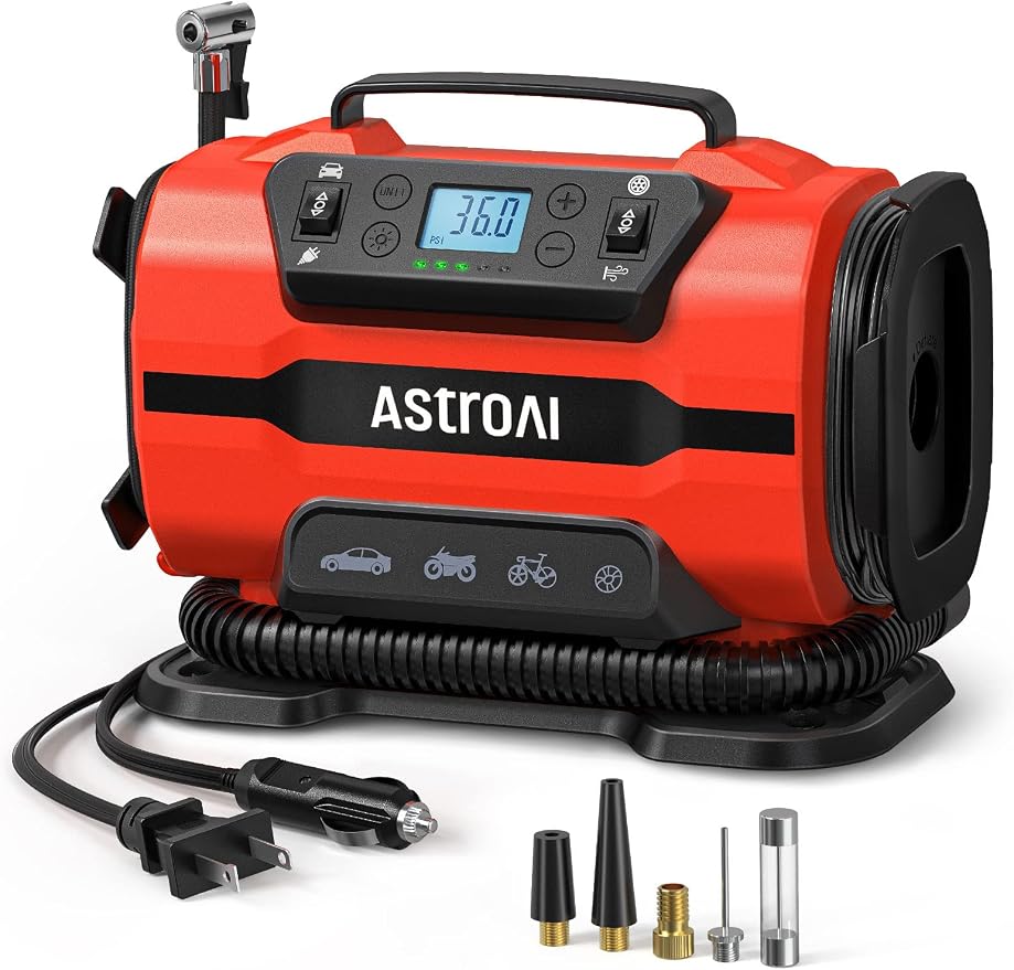 AstroAI Tire Inflator Portable Air Compressor Pump 150PSI 12V DC/110V AC by AstroAI