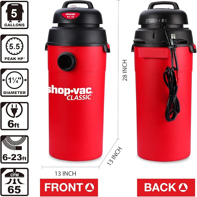 Shop-Vac 5 Gallon 5.5 Peak HP Wet/Dry Vacuum, Wall Mountable Compact Shop Vacuum - Image 6
