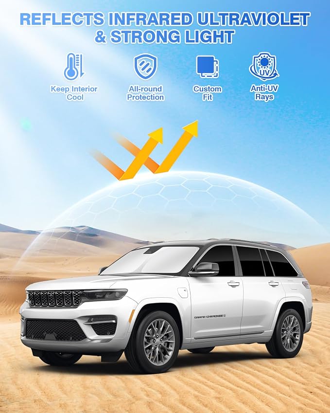 Windshield Sun Shade for 2022-2025 2026 Jeep Grand Cherokee Accessories - Image 2