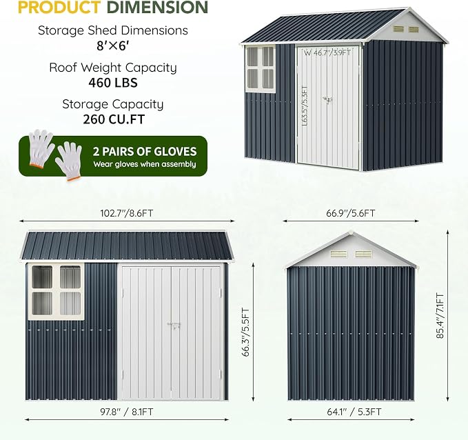 Breezz 6X8FT Outdoor Steel Storage Shed - Image 3