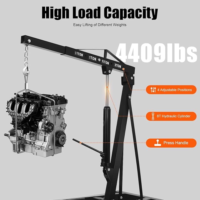 6.89Ft Folding Engine Lift 2 Ton Folding Cherry Picker Shop Crane Hoist Lift - Image 3