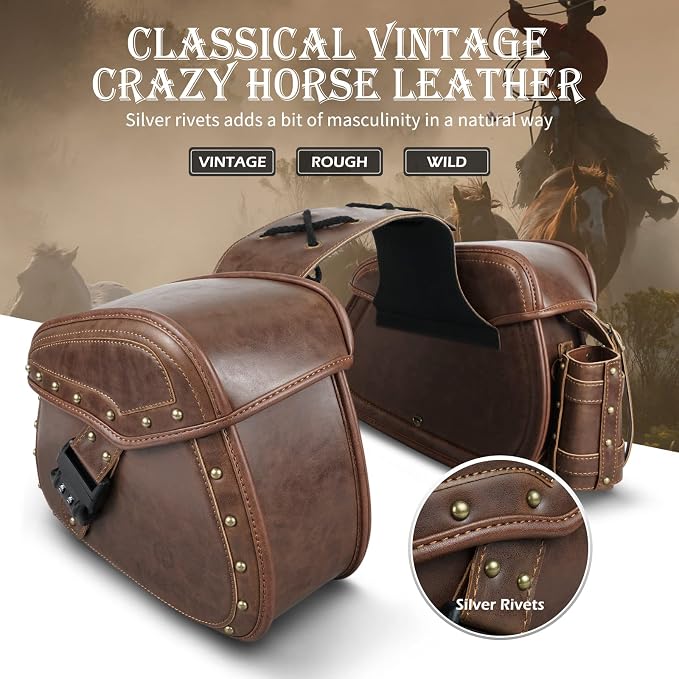 NICECNC Motorcycle Saddle Bags, PU leather Motorcycle Saddlebags, Reinforced - Image 2