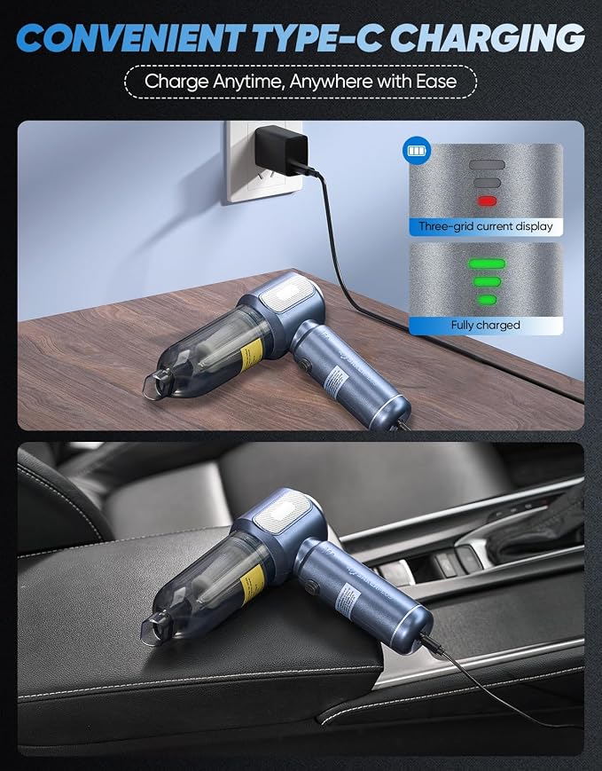 Mini Vacuum Cleaner, Cordless Car Vacuum, 17500PA High Suction, 3 in 1 Handheld - Image 7