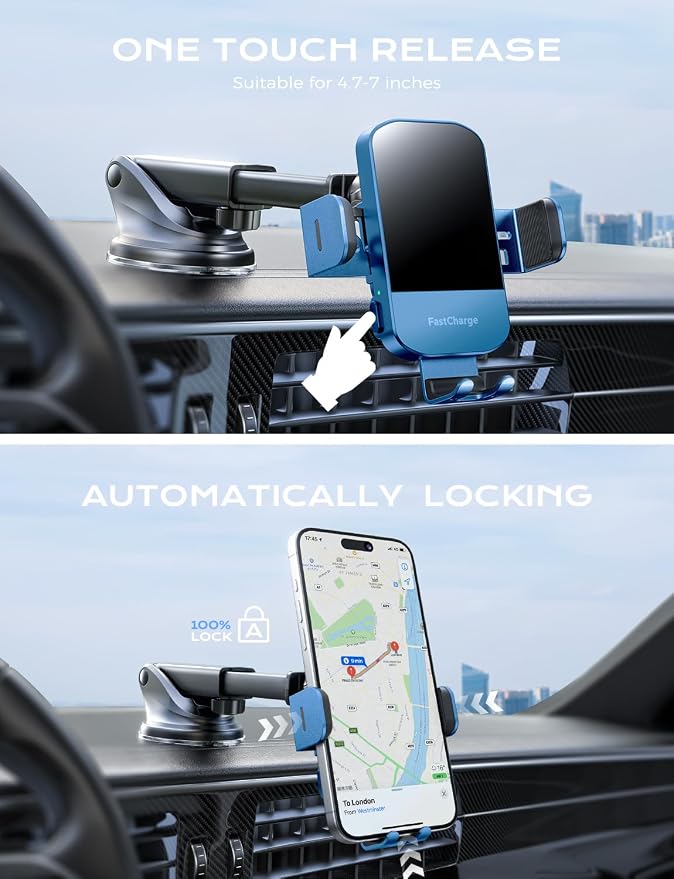 CHGeek Wireless Car Charger, 15W Fast Charging Auto Clamping Car Charger Phone - Image 4