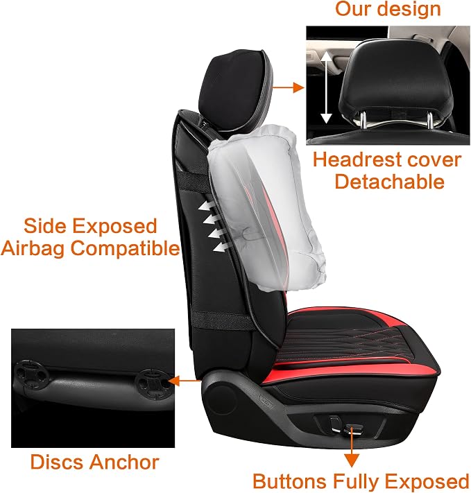 Pariitadin Leather Car Seat Covers Full Pair, Waterproof Faux Leather Seat - Image 5