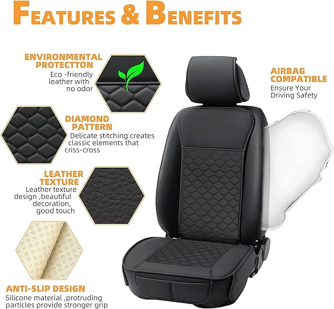 Elantrip 2PCs Front Car Seat Covers Leather Water Proof Seat Protector - Image 3