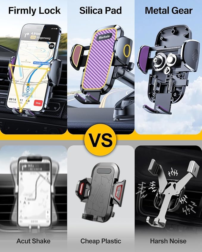 Purple 3-in-1 Phone Holders for Your Car Vent Dashboard Windshield Cell Phone - Image 4